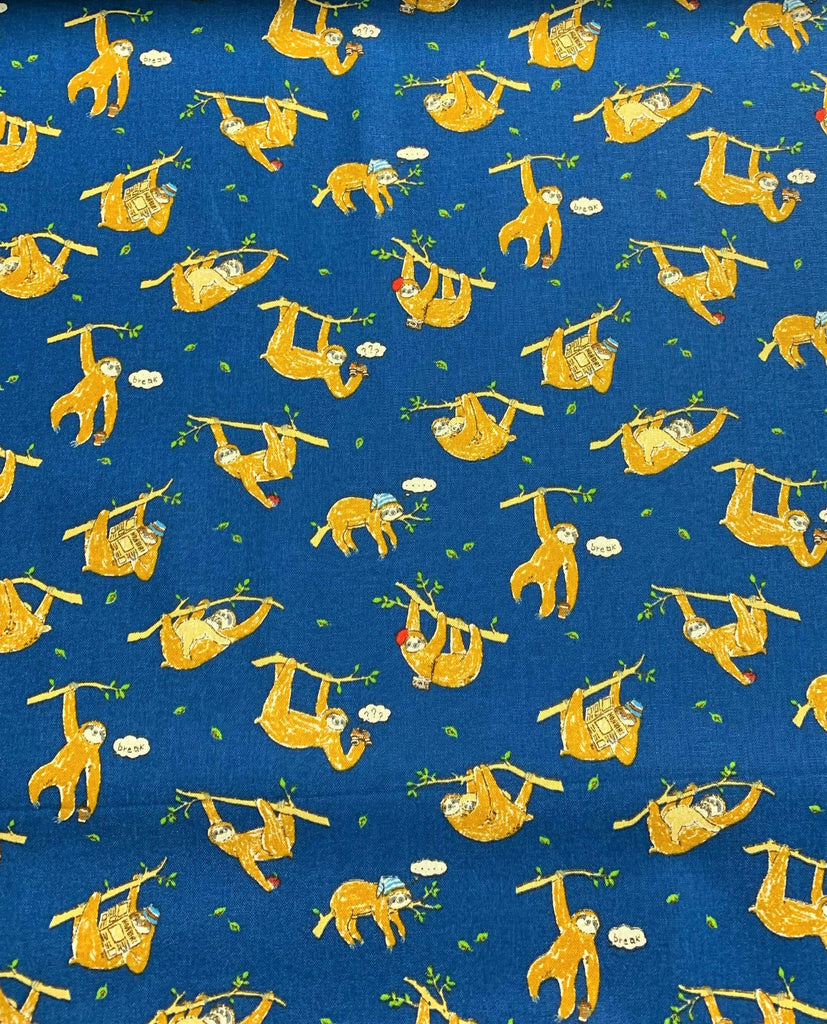 Busy Sloths on Blue - Pretty Animals - Cosmo Japan Cotton Oxford Fabric