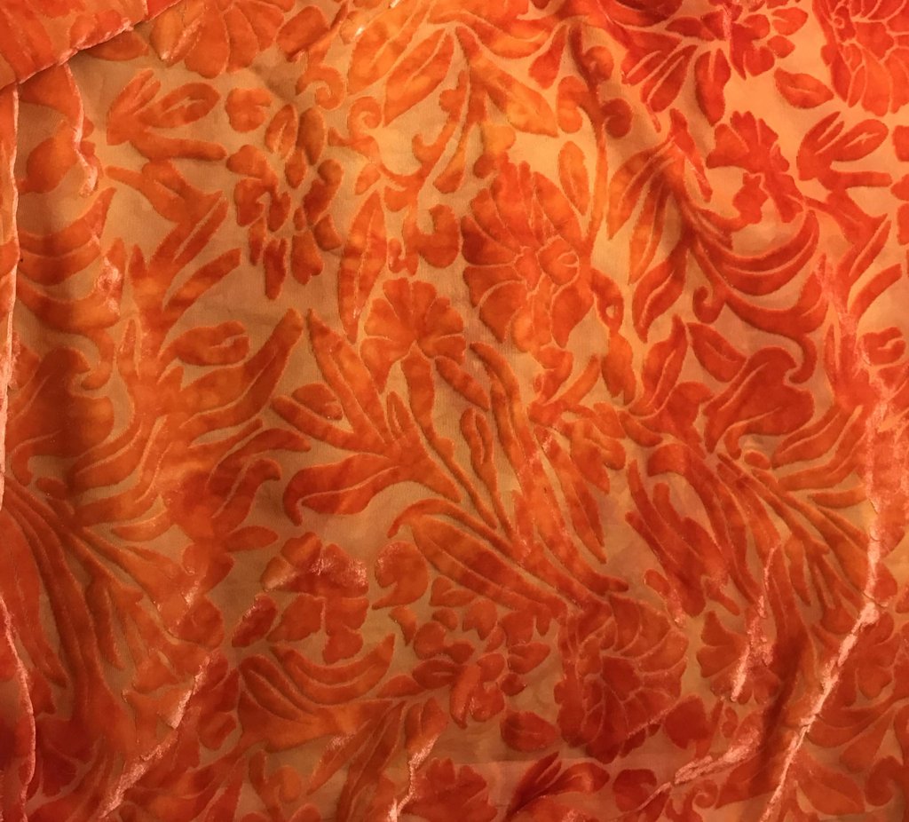 Deep Orange Floral - Hand Dyed Burnout Silk Velvet