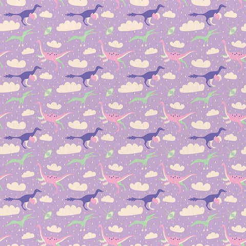 Dinosaur Stories - Flying Dinos Purple - Paintbrush Studio Cotton Fabrics