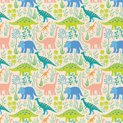 Dinosaur Stories - Land Dinos Cream - Paintbrush Studio Cotton Fabrics