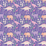 Dinosaur Stories - Land Dinos Purple - Paintbrush Studio Cotton Fabrics