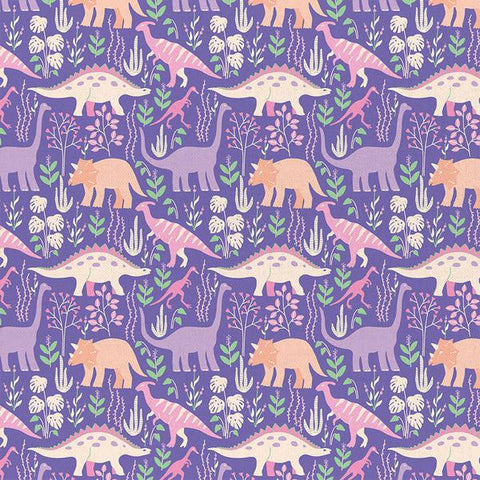 Dinosaur Stories - Land Dinos Purple - Paintbrush Studio Cotton Fabrics
