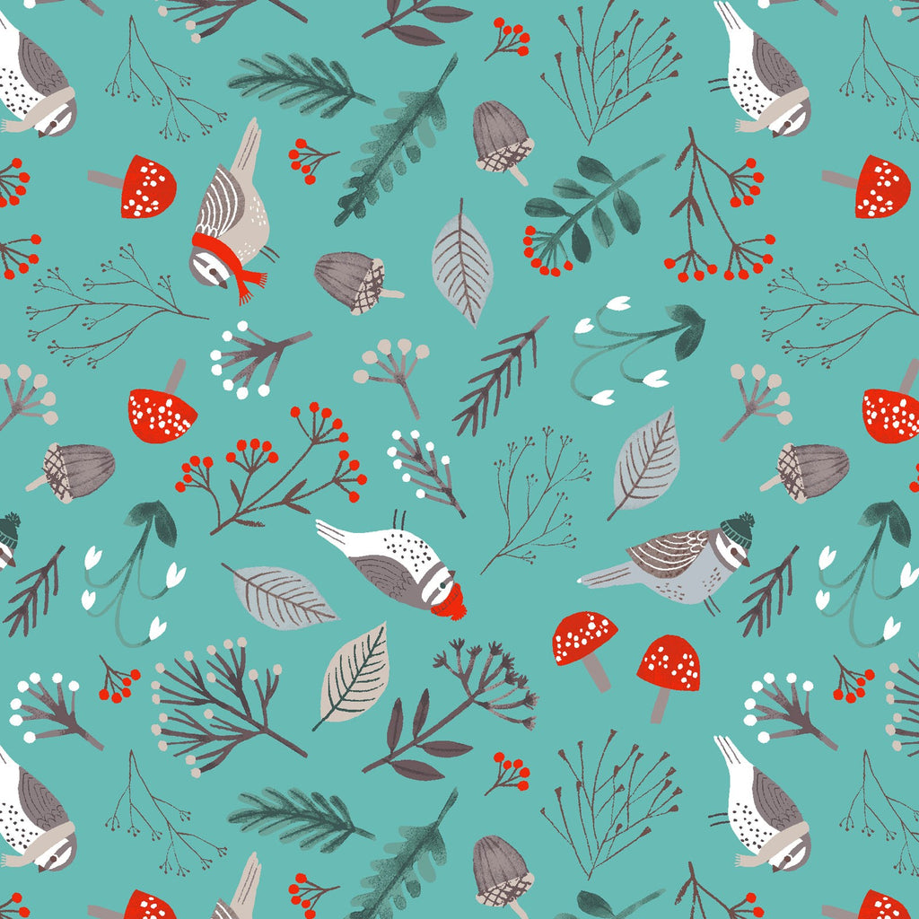 Dreaming of Snow Birds in Scarves - Clothworks by Rebecca Jones Cotton Fabric