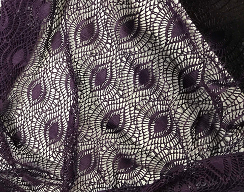 Eggplant Purple - Feather Eye Crochet Lace Fabric