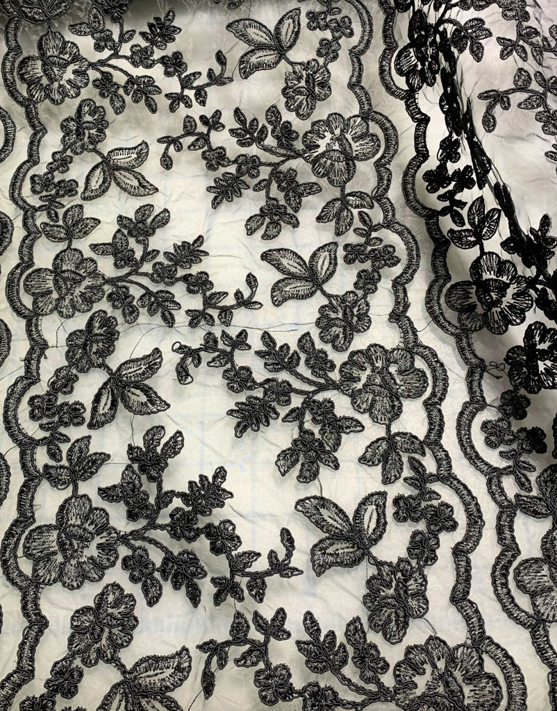 Black Stylized Floral Lace Fabric