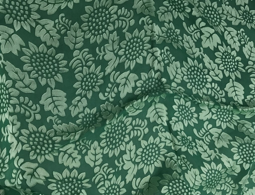 Emerald Green Sunflowers Floral - Hand Dyed Burnout Devore Silk Satin