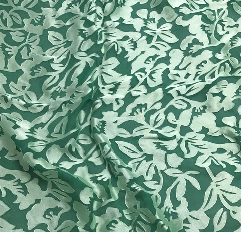 Emerald Green Floral - Hand Dyed Burnout Devore Silk Satin