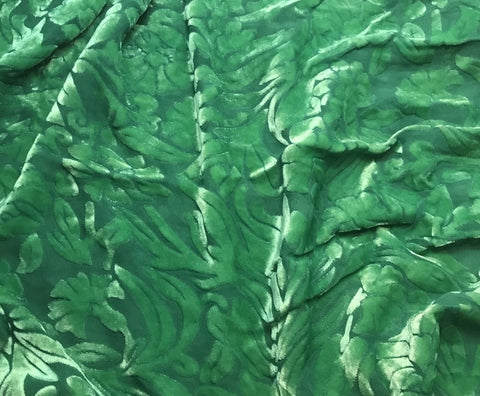 Emerald Green Floral - Hand Dyed Burnout Silk Velvet