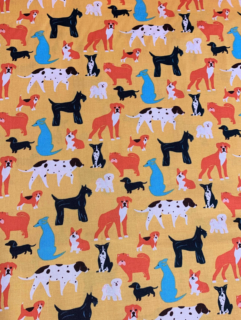 Yellow Multi Dogs - Simple Pleasures - by Naomi Wilkinson for Figo 100% Cotton Fabric