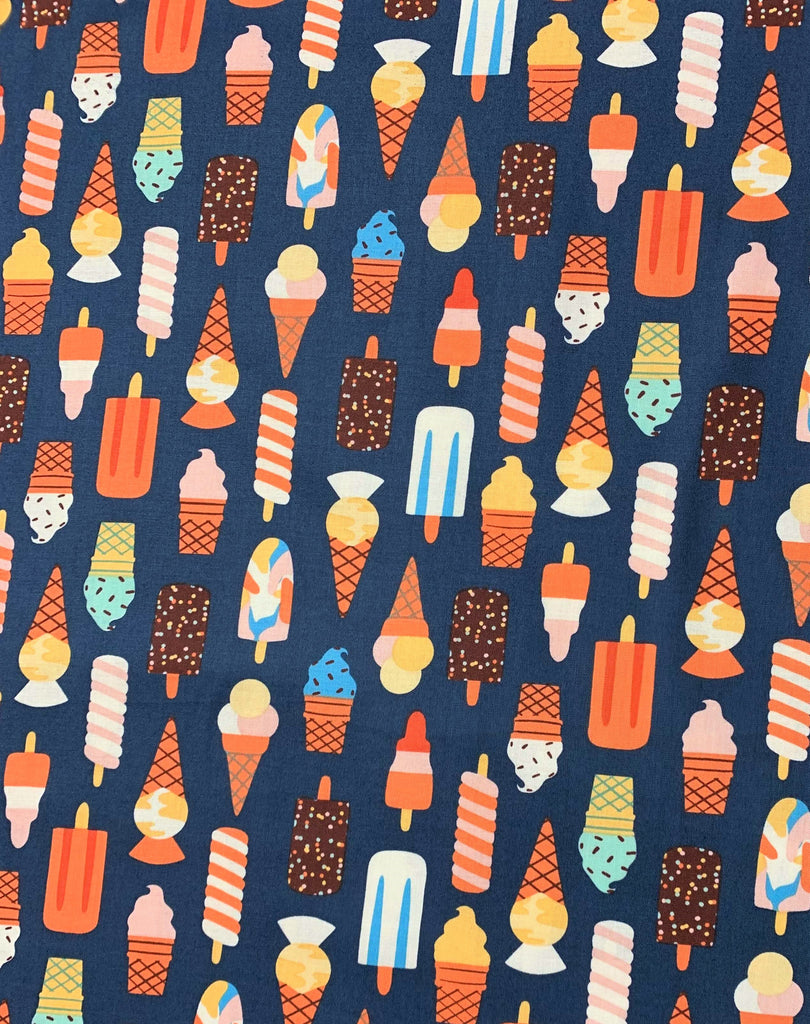 Navy Multi Ice Creams - Simple Pleasures - by Naomi Wilkinson for Figo 100% Cotton Fabric