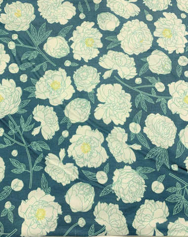Teal Multi Peonies - Primavera - by Pippa Shaw for Figo 100% Cotton Fabric