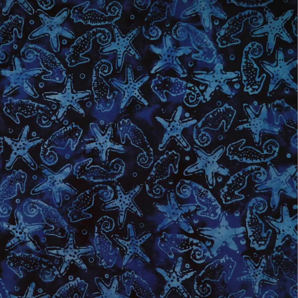Seahorse & Starfish Flag Blue Day Cruise - Batik by Mirah Cotton Fabric