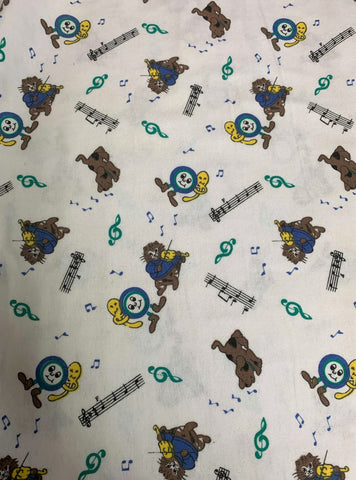 Blue Music Notes and Pets - Cotton Flannel Fabric