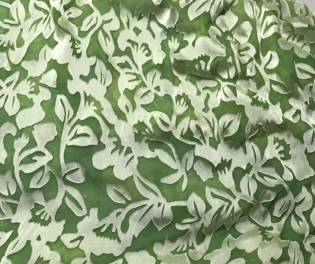 Apple Green Floral - Hand Dyed Burnout Devore Silk Satin