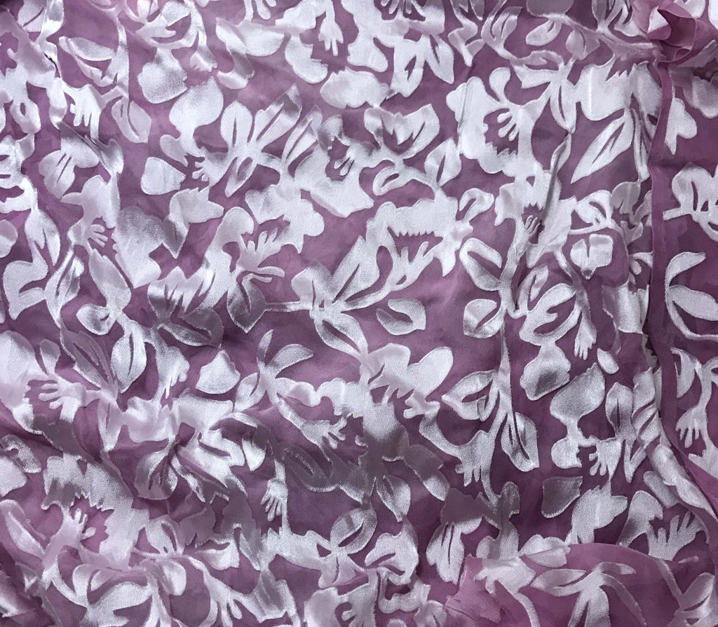 Lilac Floral - Hand Dyed Burnout Devore Silk Satin 1/4 Yard x 45"