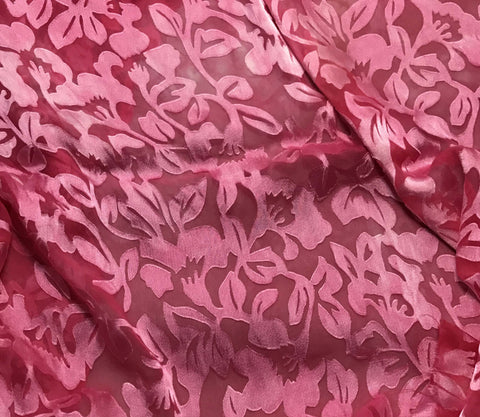 Fuchsia Pink Floral - Hand Dyed Burnout Devore Silk Satin (45")