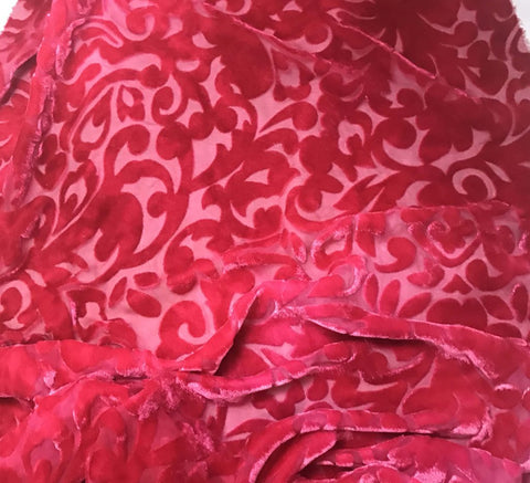 Fuchsia Pink Scroll - Hand Dyed Burnout Silk Velvet
