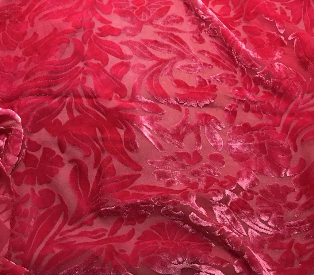 Fuchsia Pink Floral - Hand Dyed Burnout Silk Velvet