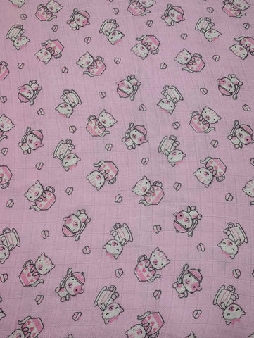 Teatime Kittens on Pink - E Studio Cotton Double Gauze Fabric