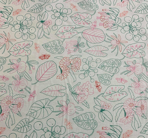 Embroidery on Beige - Glasshouse - by Emily Taylor for Figo 100% Cotton Fabric