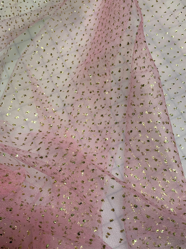 Pink Metallic Glitter Dot Tulle Fabric