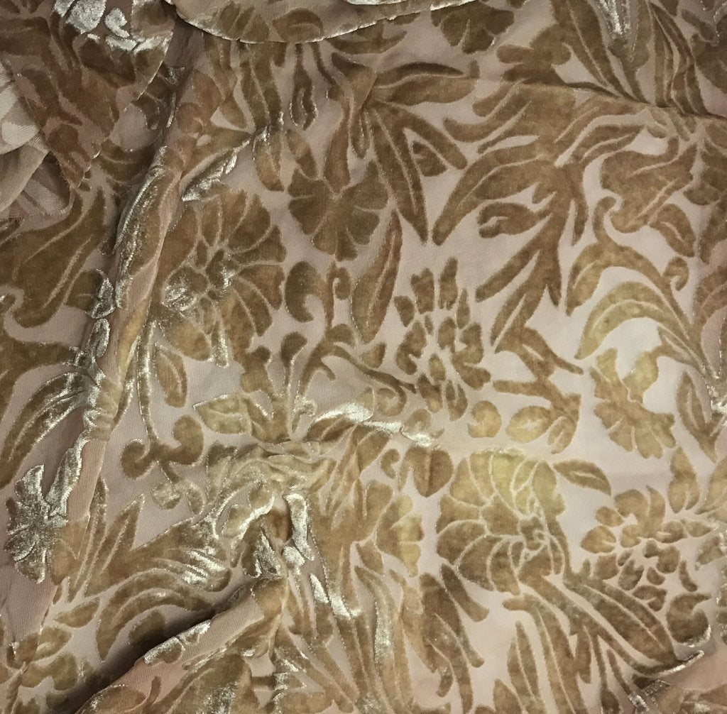 Golden Brown Floral - Hand Dyed Burnout Silk Velvet