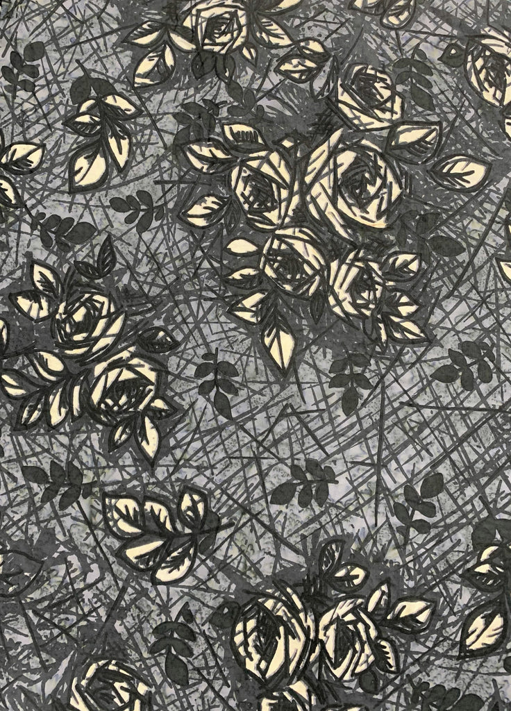 Rough Sketch - Charcoal Rose Batik - Banyan Batiks Fabric