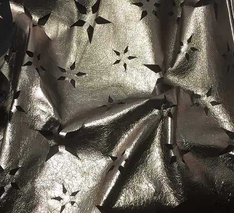 Metallic Pewter Laser Cut Star Floral - Lambskin Leather