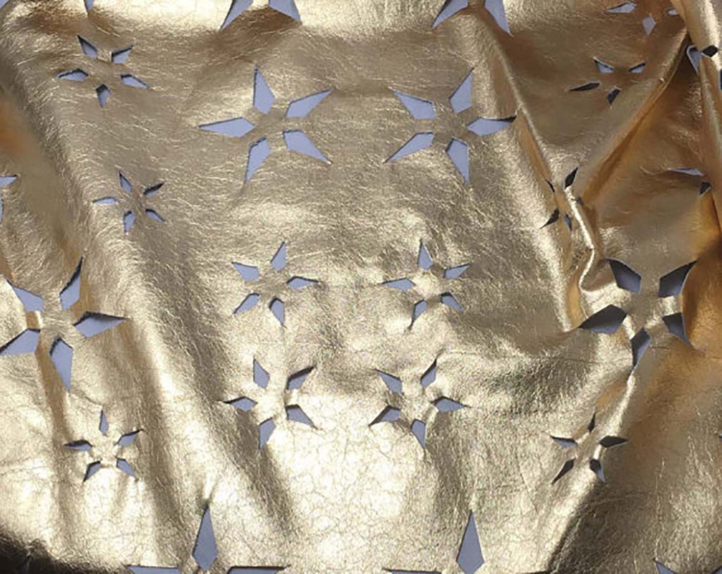 Metallic Gold Laser Cut Star Floral - Lambskin Leather