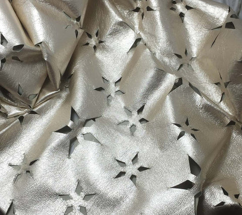 Metallic Silver Laser Cut Star Floral - Lambskin Leather
