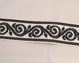 Vintage Wide Jacquard Ribbon - Black & White Scroll (2-7/8" wide)