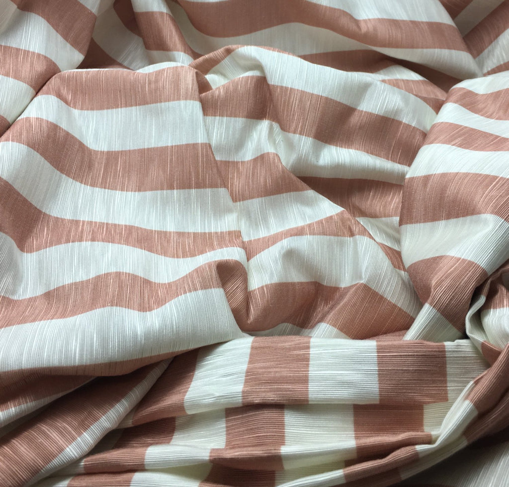 Peachy Tan/Off-white Vertical Stripe - Rayon/Polyester Faille Fabric