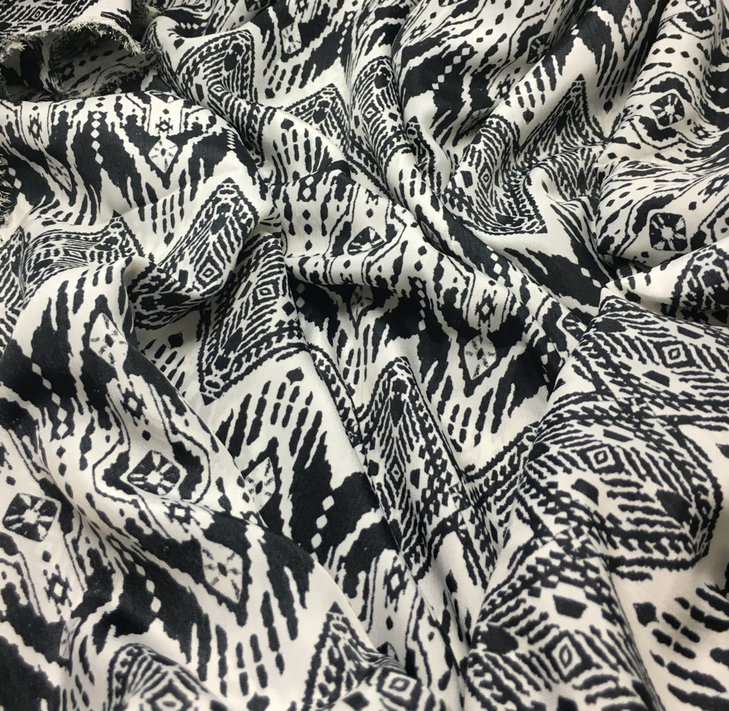 Black & White Aztec Chevron Stripe  - Crepe Fabric
