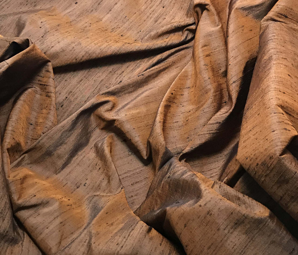 Burnt Orange Black - Silk Dupioni Fabric