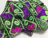 French Jacquard Ribbon - Metallic Pink & Purple Flowers (1-1/4" wide)