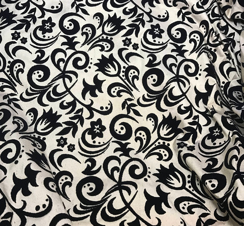 Black Flocked Velvet Floral on Gold - Silk Dupioni Fabric 10"x54" Remnant