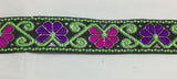 French Jacquard Ribbon - Metallic Pink & Purple Flowers (1-1/4" wide)