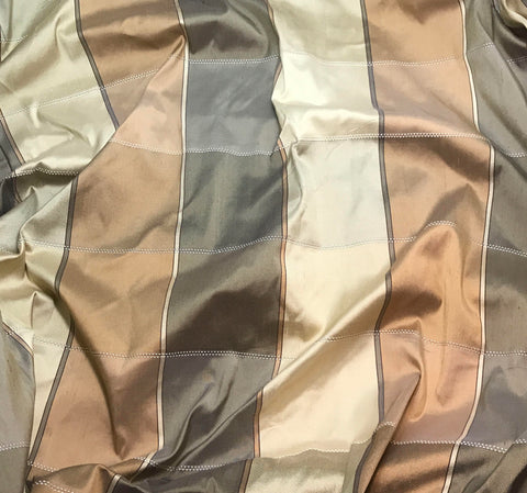 Brown Gold & Gray Check - Silk Dupioni Fabric