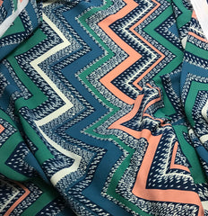 Teal Turquoise & Salmon Chevron - Polyester Georgette Fabric