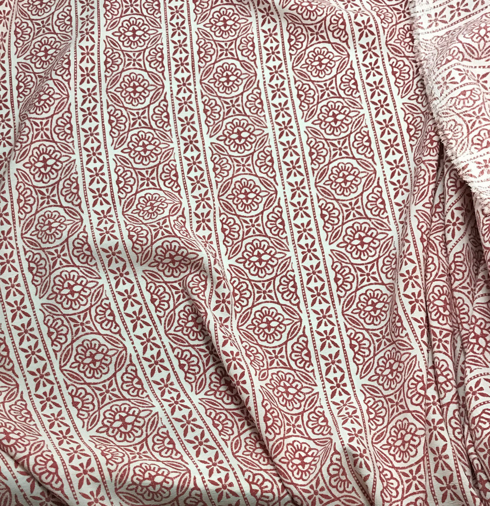 Red & White Floral Stripe - Crepe Fabric