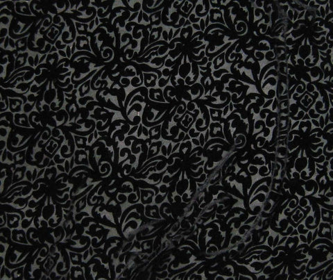 Black Baroque Scroll - Burnout Silk Velvet Fabric