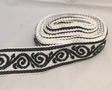 Vintage Wide Jacquard Ribbon - Black & White Scroll (2-7/8" wide)