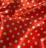 Red with White 1/2" Polka Dots - Faux Silk Polyester Charmeuse Satin Fabric