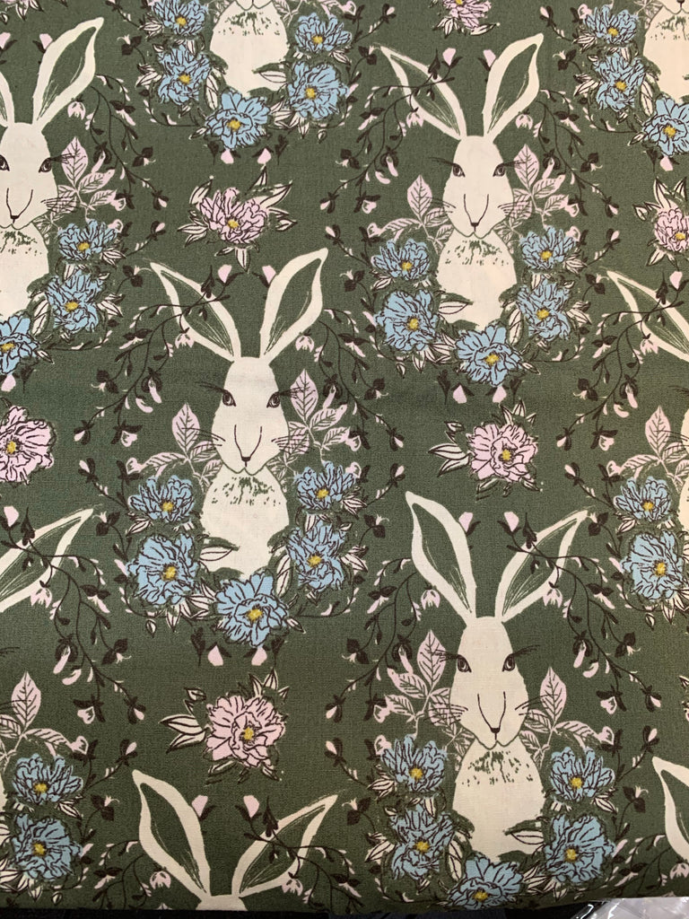 Rabbits on Olive Green - Forest Floor by Bonnie Christine for Art Gallery 100% Cotton Fabric