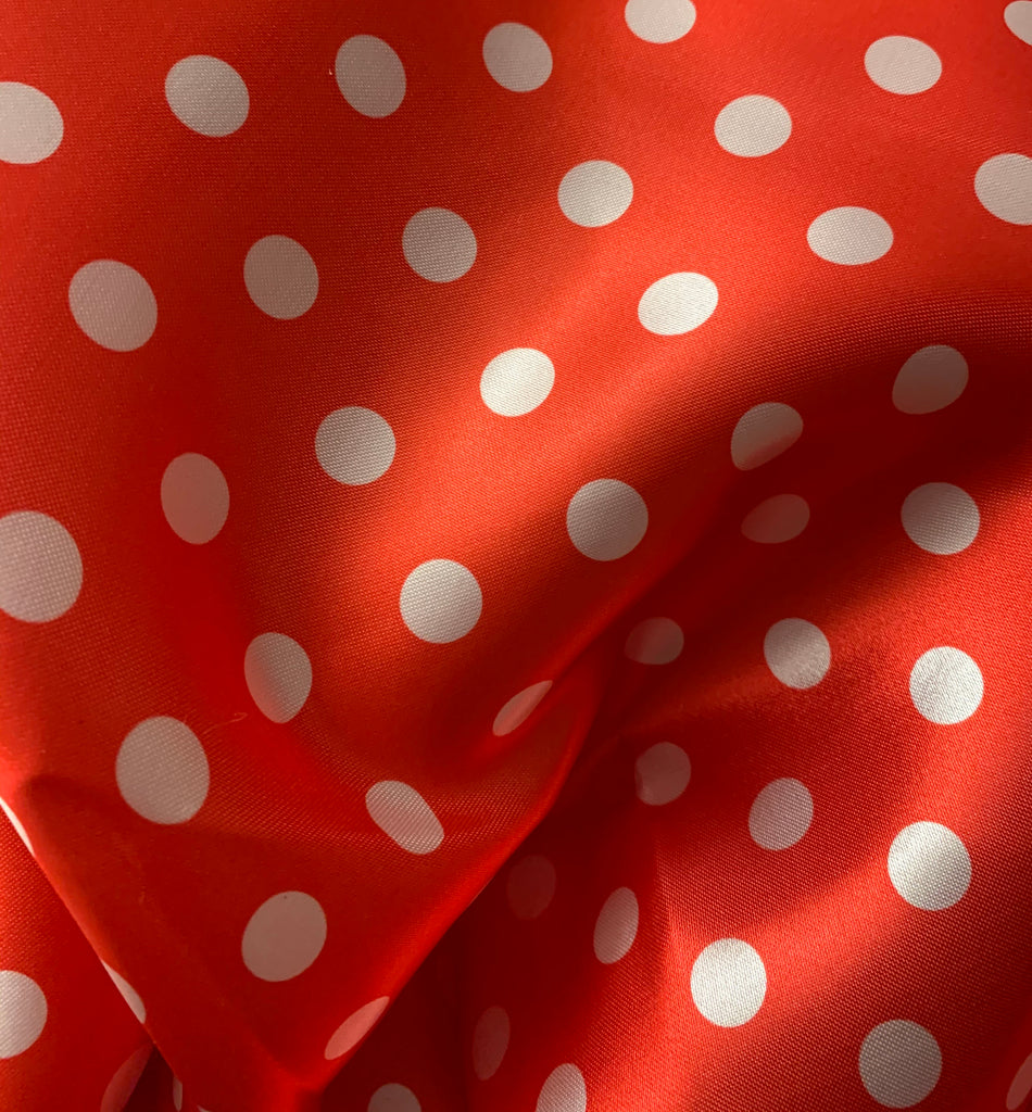 Large Red Polka Dots on White Cotton Blend Fabric