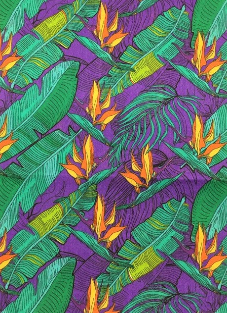 Bird of Paradise on Purple - Poly/Cotton Broadcloth Fabric