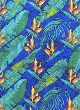 Bird of Paradise on Blue - Poly/Cotton Broadcloth Fabric