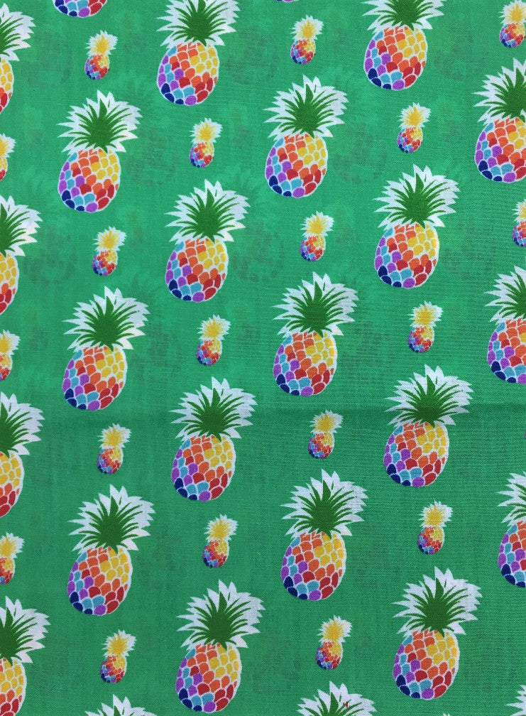 Pineapples on Green - Poly/Cotton Broadcloth Fabric