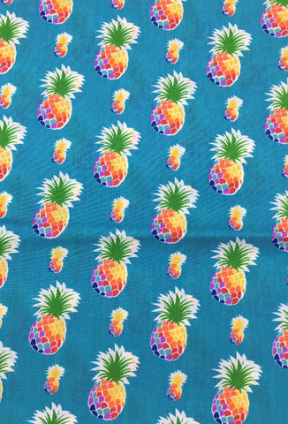 Pineapples on Blue - Poly/Cotton Broadcloth Fabric