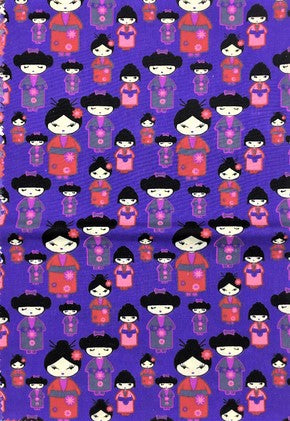 Japanese Geishas on Purple - Poly/Cotton Broadcloth Fabric